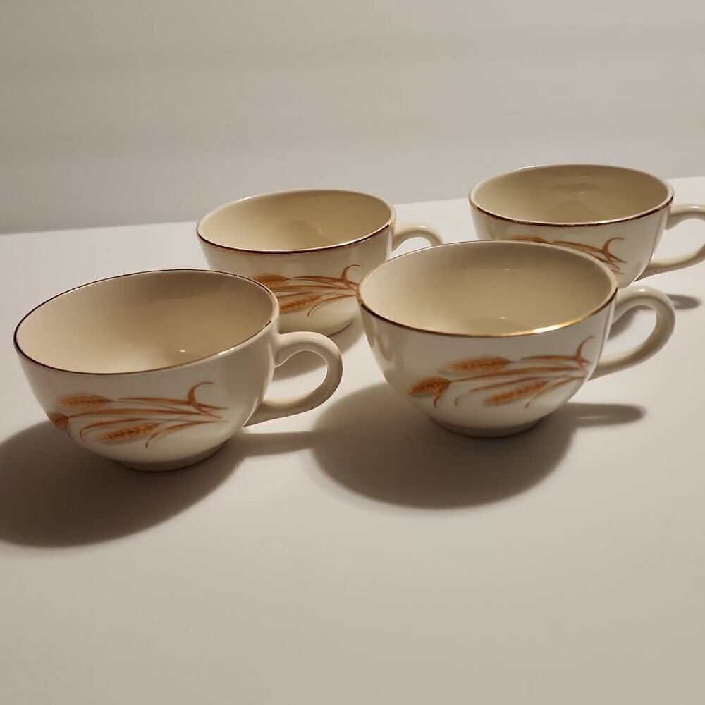 Homer Laughlin Golden Wheat Vintage 22k Set of 4 Tea Cups